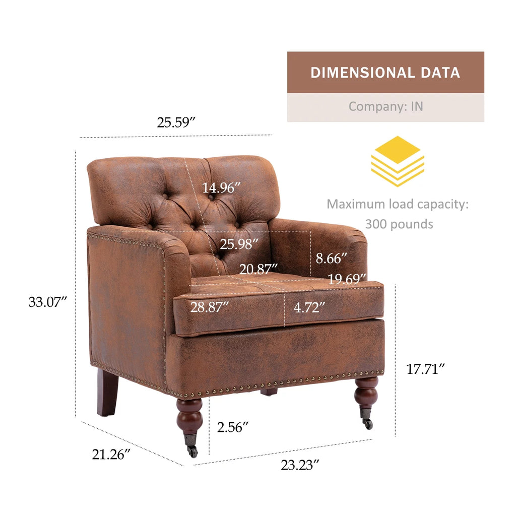 Brown Tufted Upholstered Accent Chair with Wood Legs Z274248