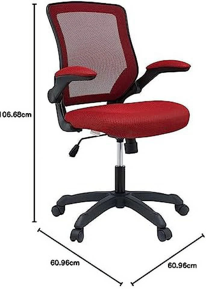Red Mesh Back Vinyl Seat Office Chair with Flip-Up Arms W820086