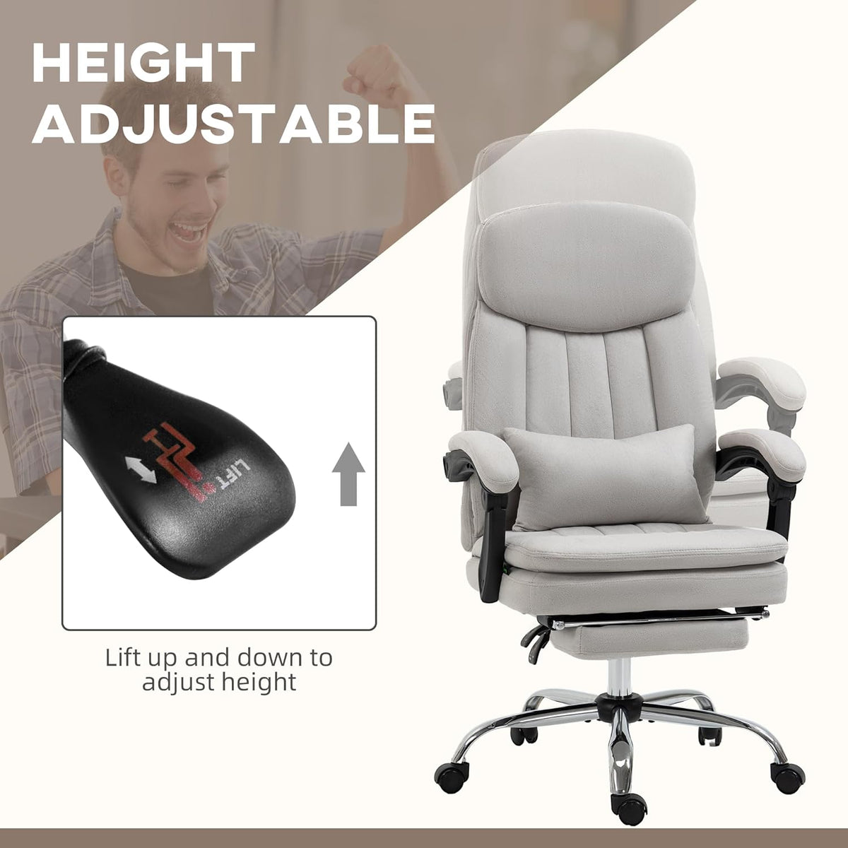Light Gray Swivel Reclining PU Leather Office Chair Q2661