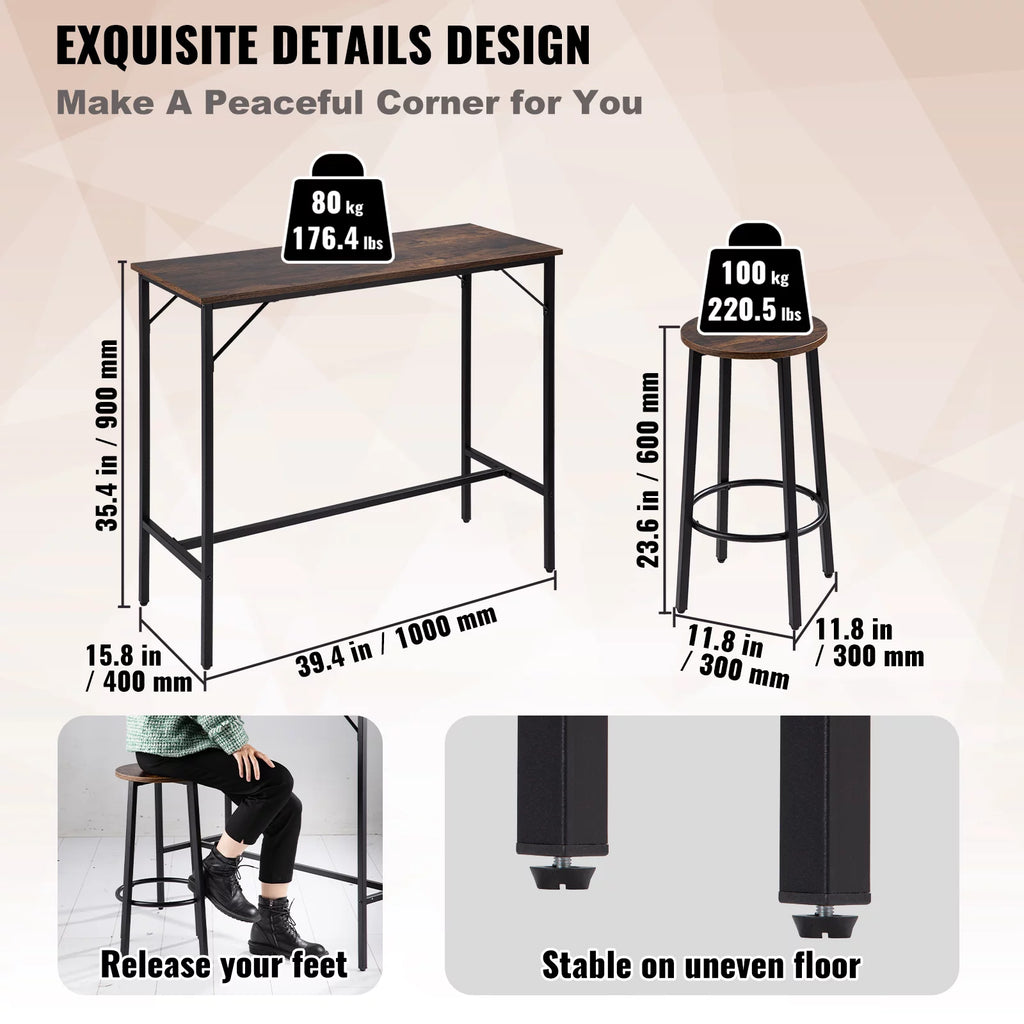 Rustic Brown 3 Piece Bar Table and Chairs Set P17076