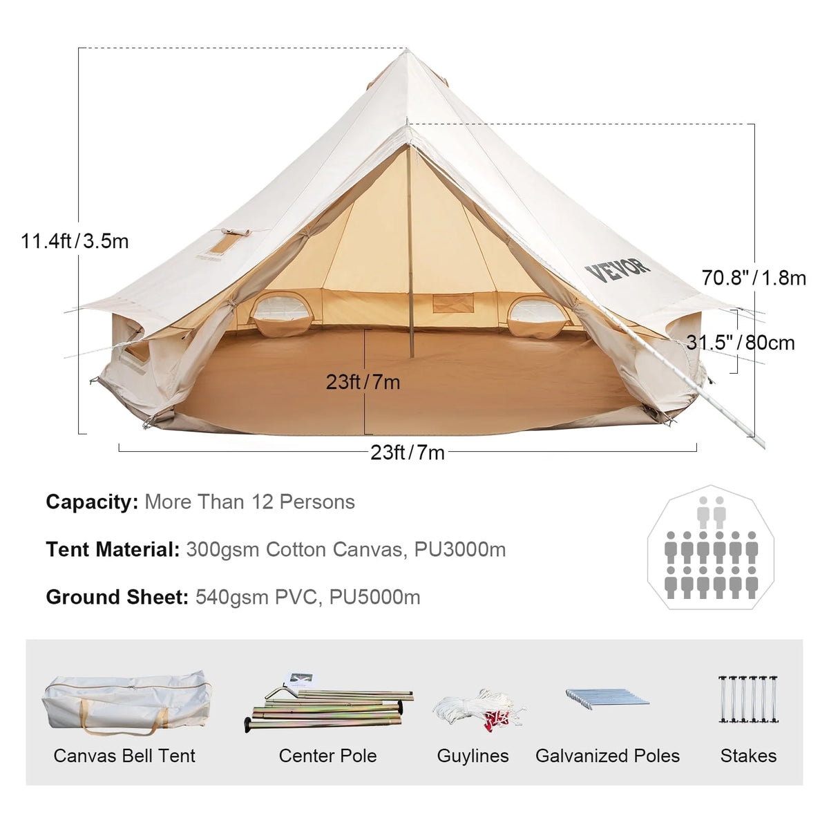 Canvas Bell Tent with Stove Jacket Waterproof 4 Seasons I727035