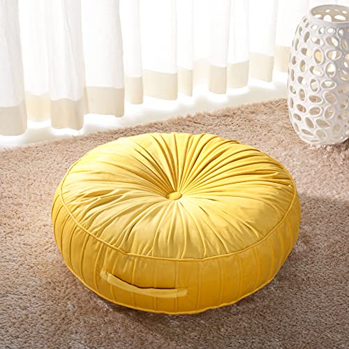 Mustard Yellow Velvet Round Floor Pillow D634