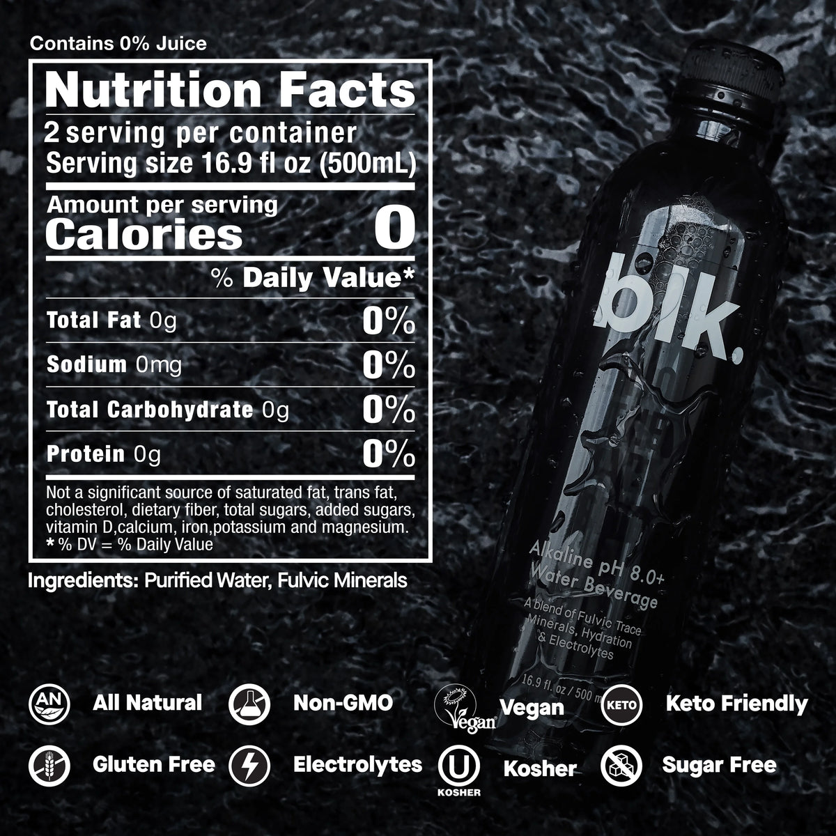 Water Infused with Fulvic Minerals, Essential Amino Acids, Trace Minerals, Alkaline Ph 8.0+, 1L (Pack Of 12) S618