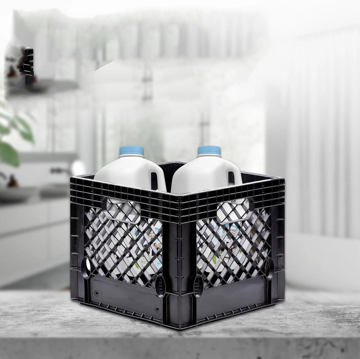 16QT Black Heavy-Duty Plastic Square Milk Crate D837125