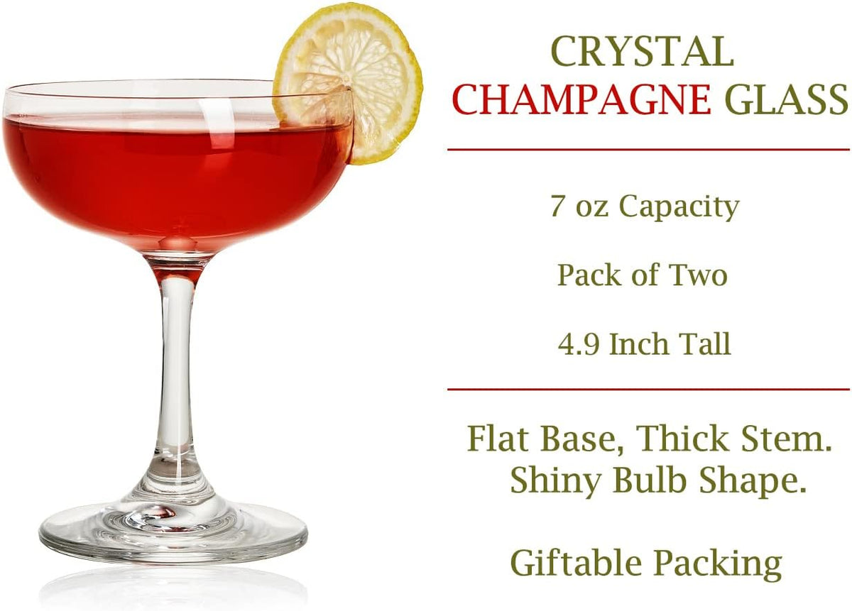 Champagne Coupe Glass Set of 2, Crystal, 7 oz I504129