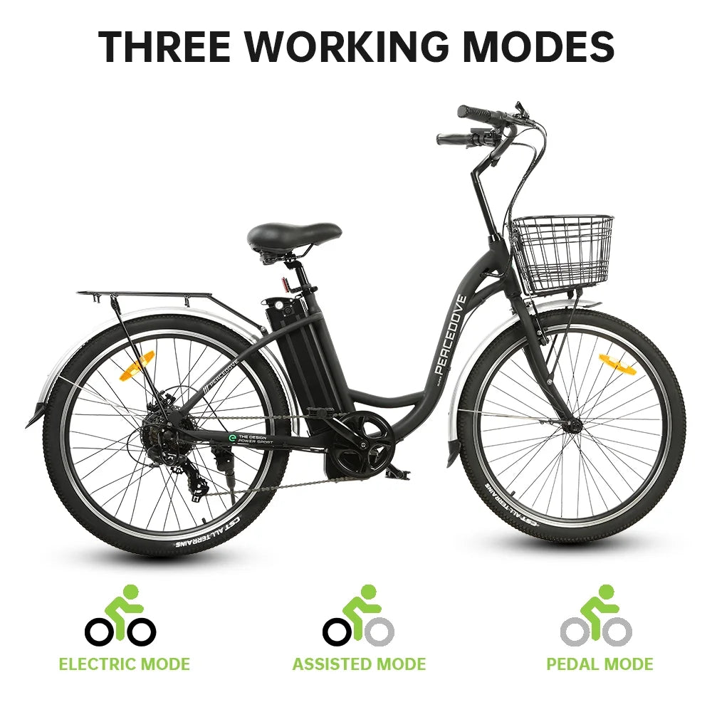 350 W 26" Step Through Electric Bicycle with Basket C3541