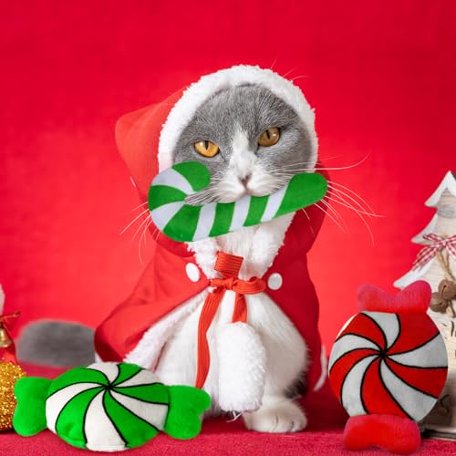 6 Pcs Catnip Cat Toys Peppermint Candy Cane Cat Chew Toy Soft Interactive Kitten Teething Toys Cat Pillow E54823