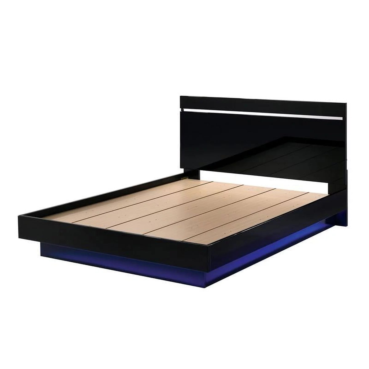 Solid Wood Queen Bed with LED Light in Black T2257