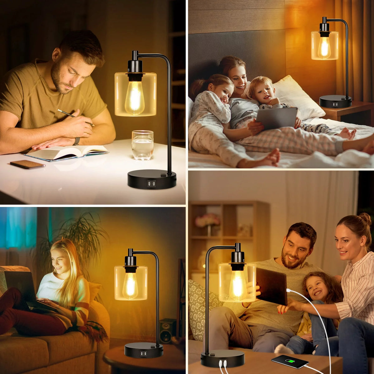 2-Pack Touch Control Table Lamp with USB Ports and AC Outlet M47589