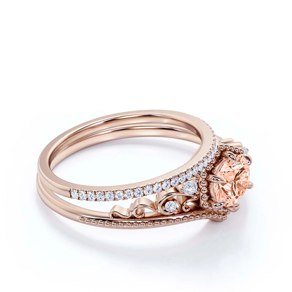 Antique Art Deco 2.00 Carat Round Cut Morganite And Diamond Moissanite Engagement Ring in 10k Solid Rose Gold B131393
