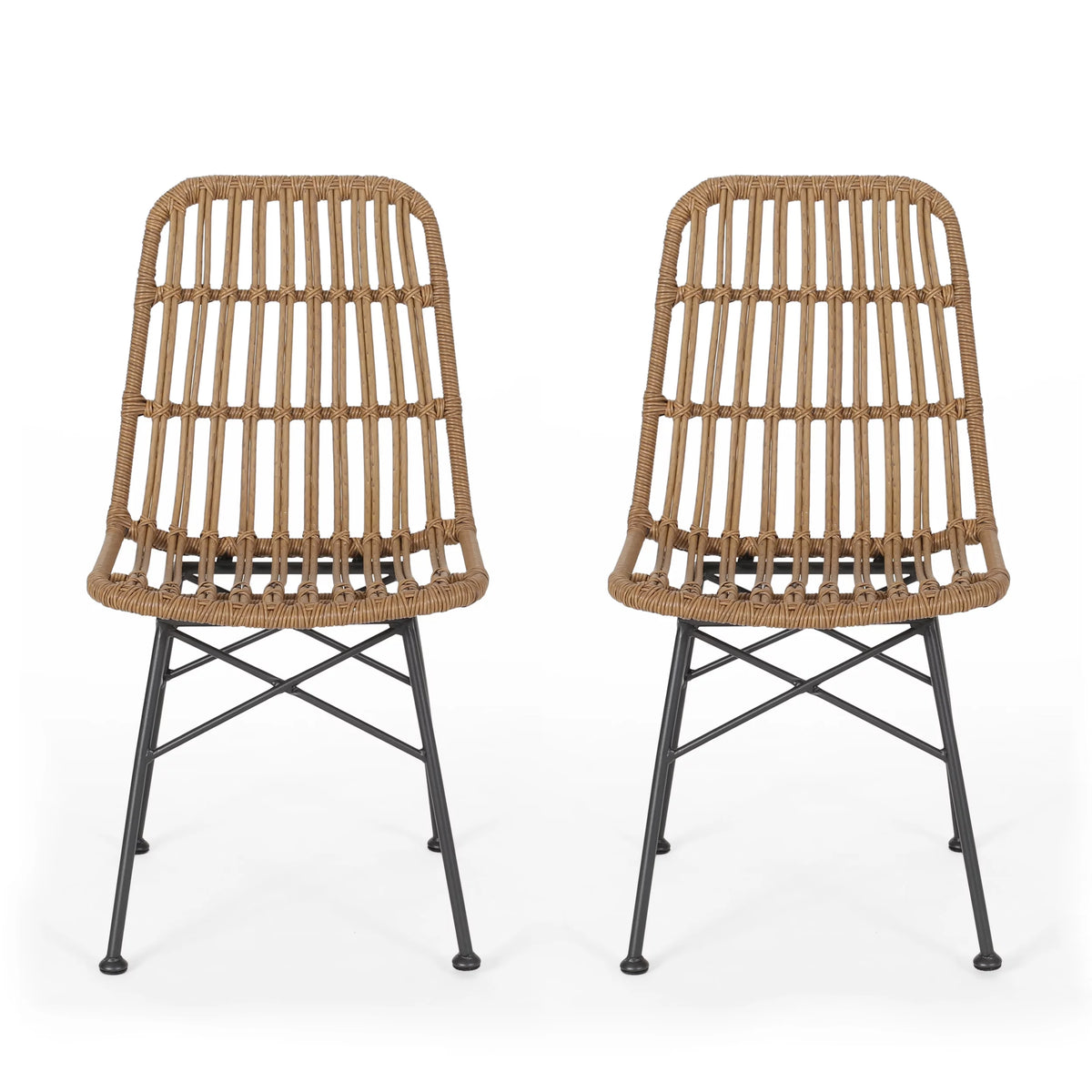 Light Brown Black Wicker Dining Chairs Set of 2 E66538