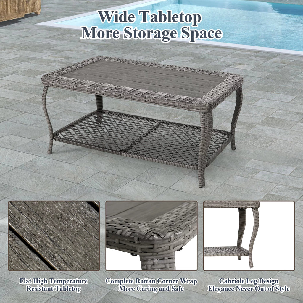 6 Piece Grey Rattan Patio Furniture Set with Ottoman J415