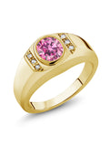 18K Yellow Gold Plated Silver Oval Pink Moissanite and Created Sapphire Ring P69810