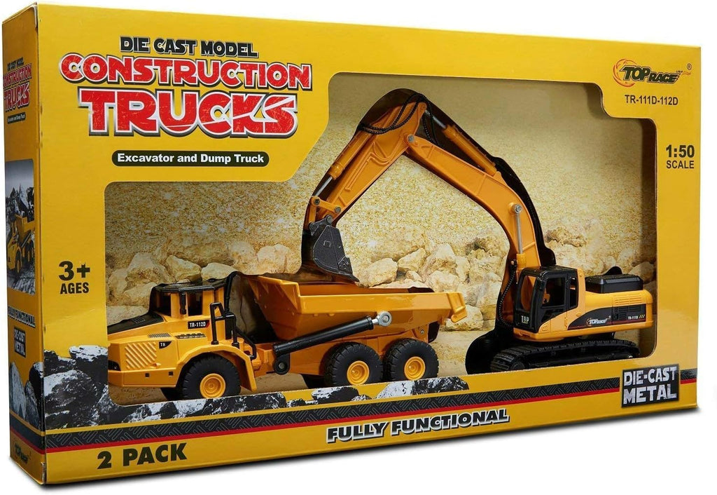 Diecast Metal Construction Trucks, Excavator and Dump Truck, Set of 2 H868280