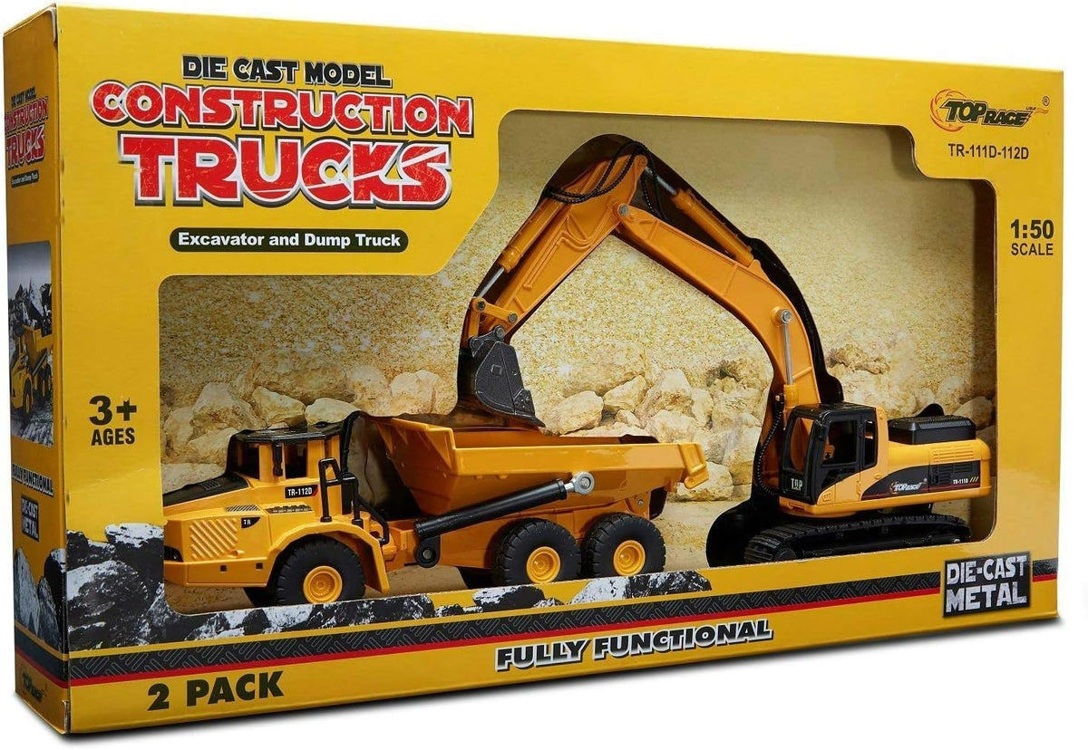 Diecast Metal Construction Trucks, Excavator and Dump Truck, Set of 2 H868280