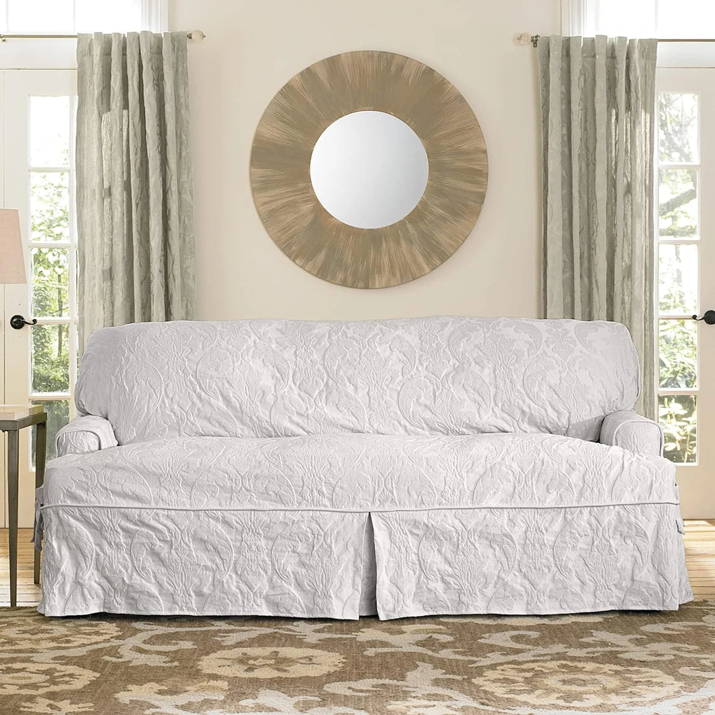 White T-Cushion Sofa Slipcover A928