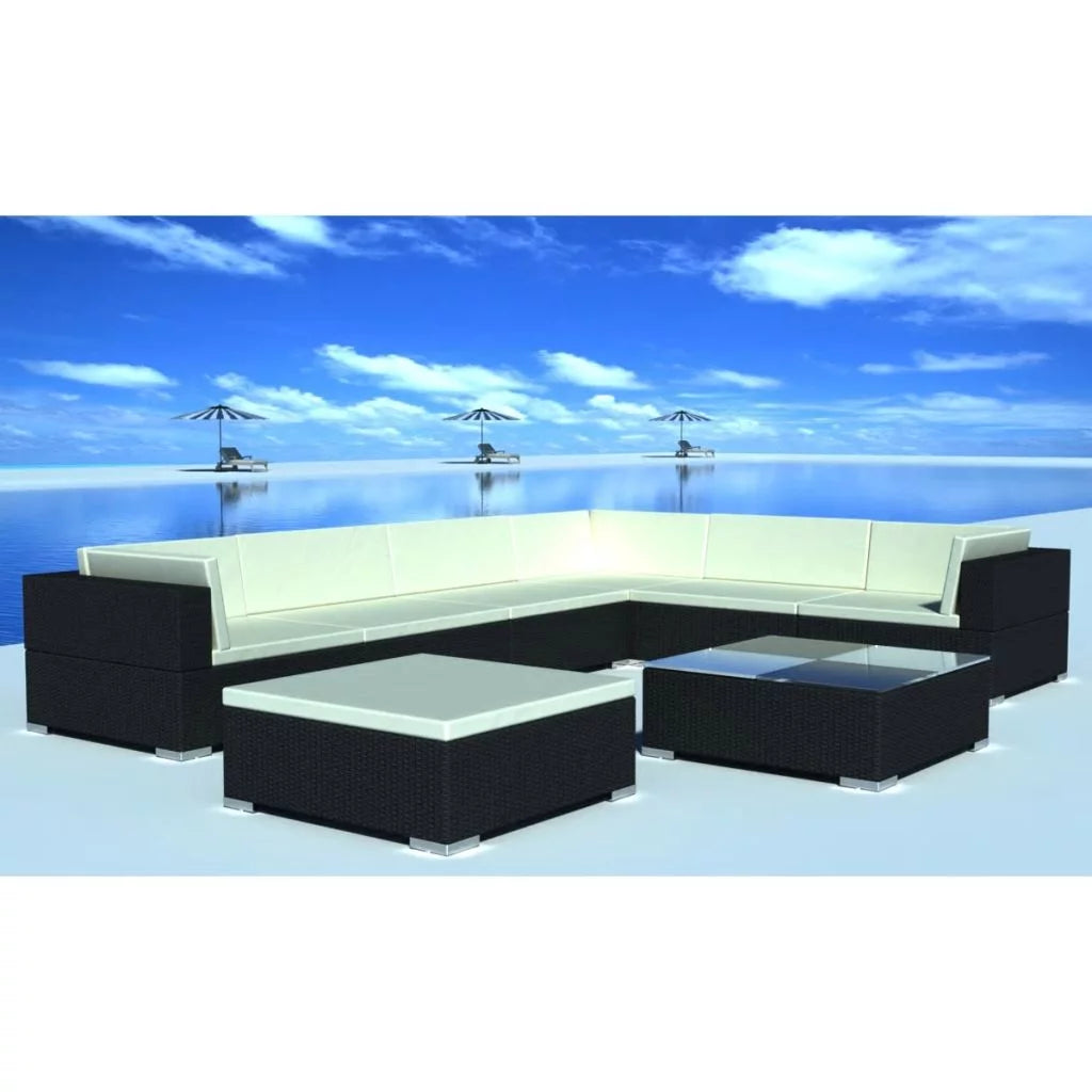 Black Poly Rattan 8 Piece Patio Lounge Set with Cushions S792