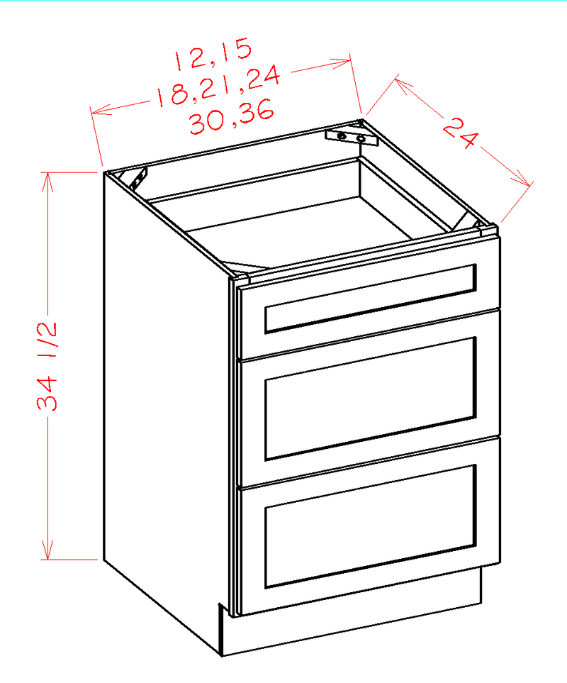 3 Drawers Base Cabinet High-Density Fiberboard S61360