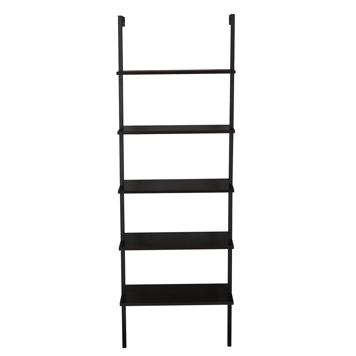 Dark Walnut 5-Shelf Wood Ladder Bookcase with Metal Frame W154175