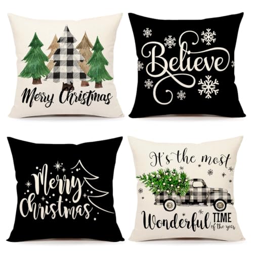 Buffalo Check 18x18 Set of 4 Red Black Throw Pillow Covers T13655
