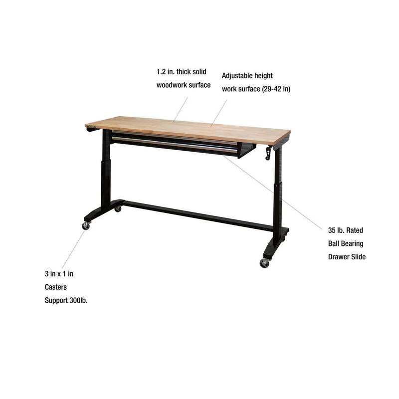 Adjustable Height Workbench Table with 2 Drawers in Black B4854