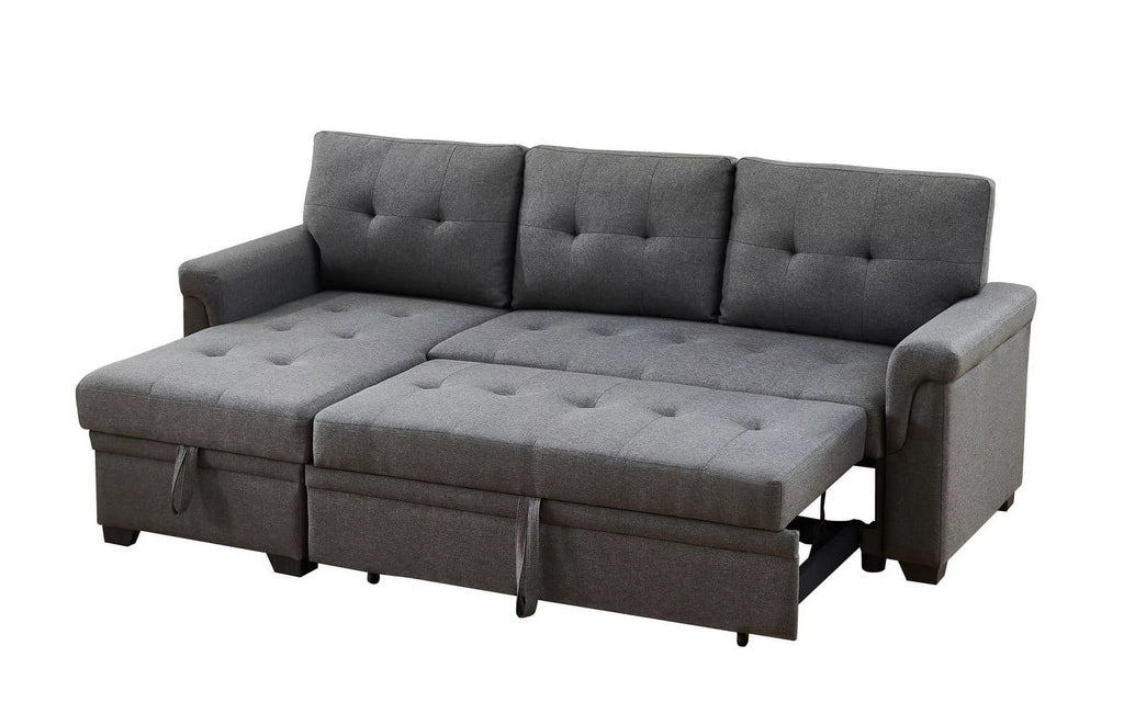 Dark Gray Fabric Reversible Sleeper Sectional Sofa with Storage Chaise V1863