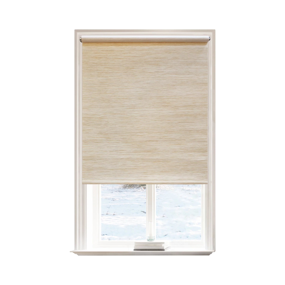 Beige Cordless Light Filtering Fabric Roller Window Shades P8842