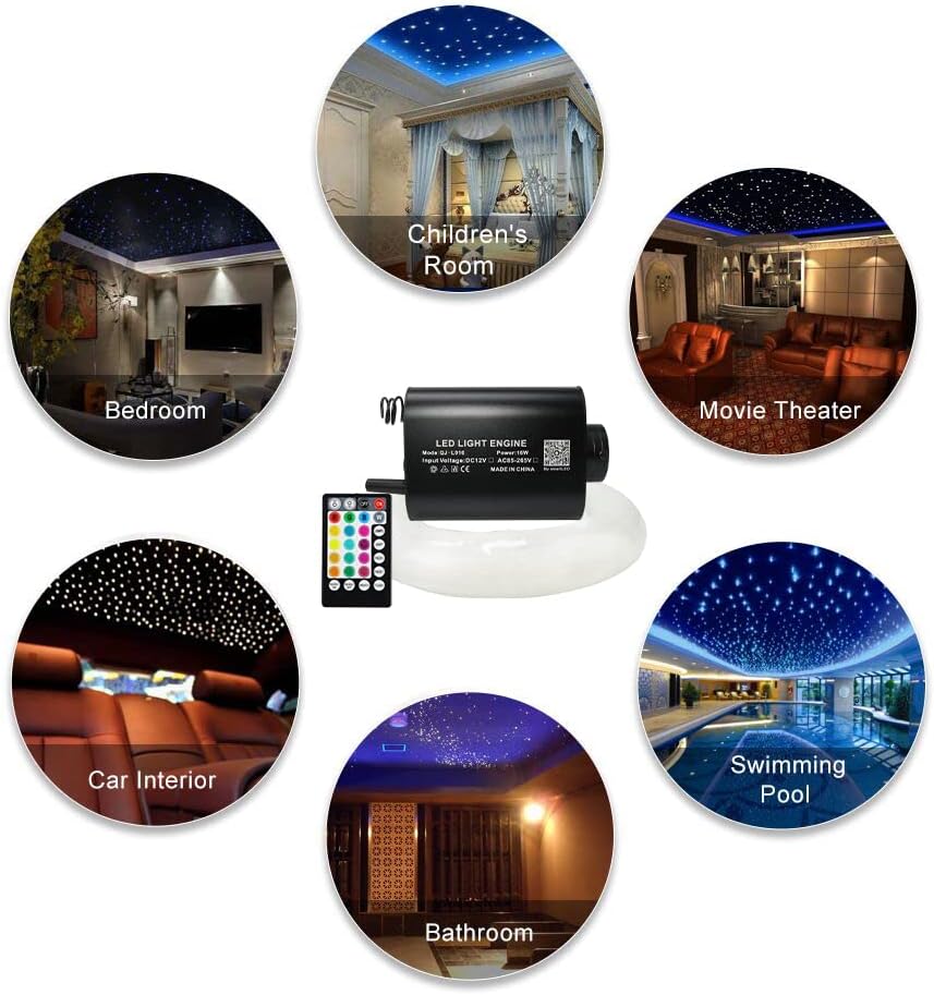 16W Fiber Optic Lights Starlight Headliner Light Kit with Remote Control, 150pcs 6.5ft Optical Fiber Cable Strands S8508