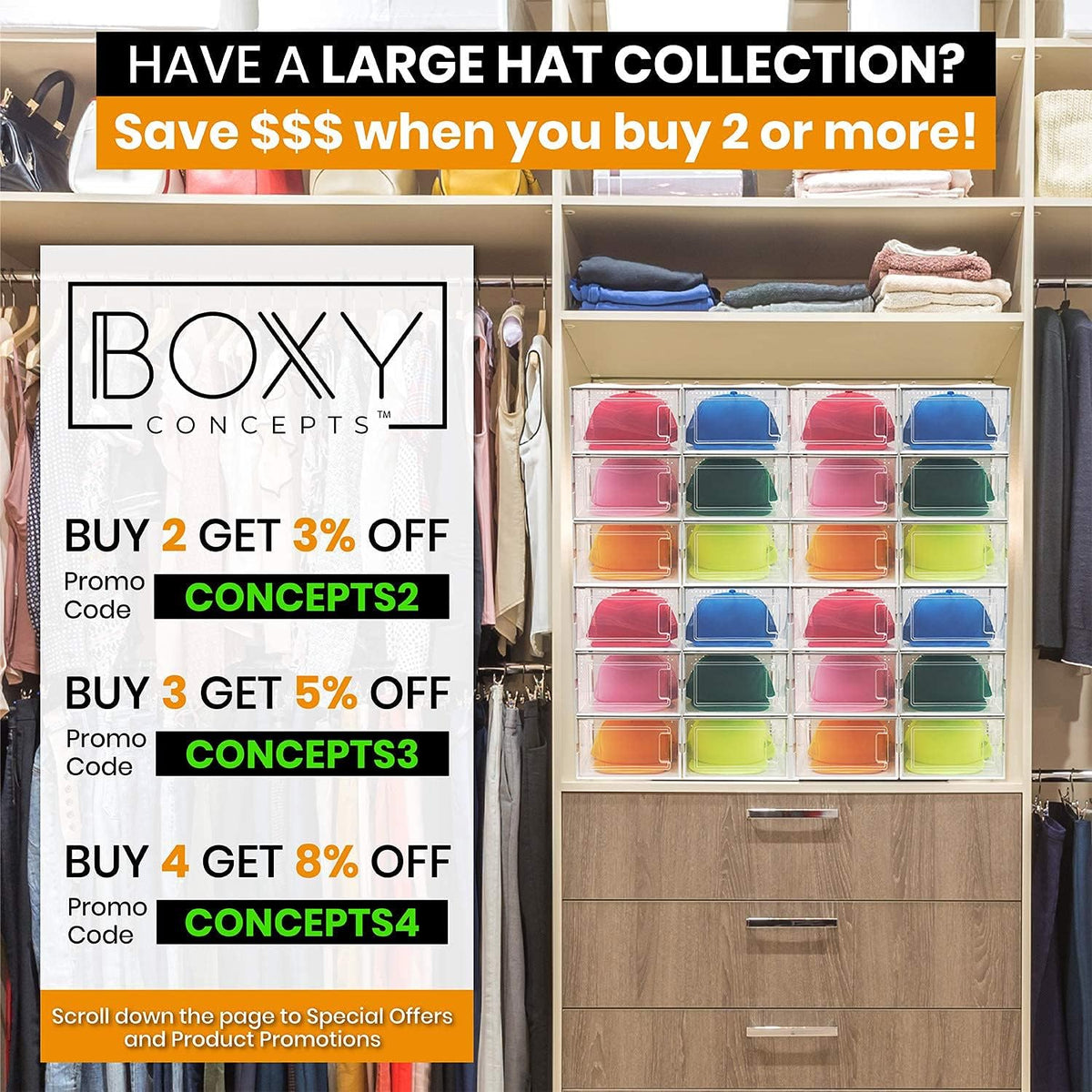 Hat Organizer Pack of 6 Transparent Hat Storage Box U68477