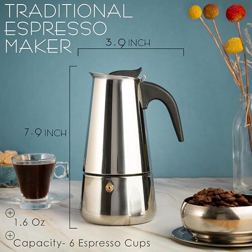 6 Cup Stovetop Espresso Maker 10oz Stainless Steel Black O45802
