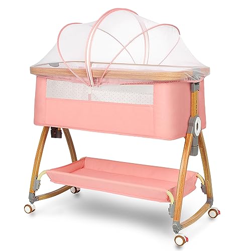 Light Grey 6 Height Adjustable Bassinet with Wheels and Mosquito Net A988