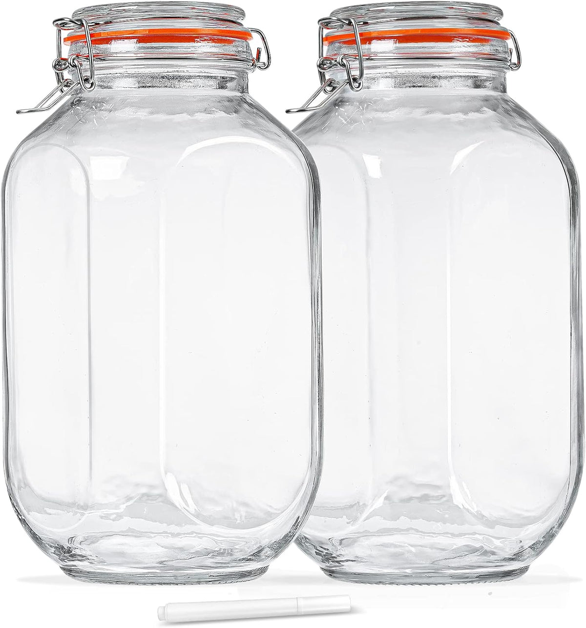 2 Pack 1 Gallon Square Glass Storage Jars with Airtight Lids I67694