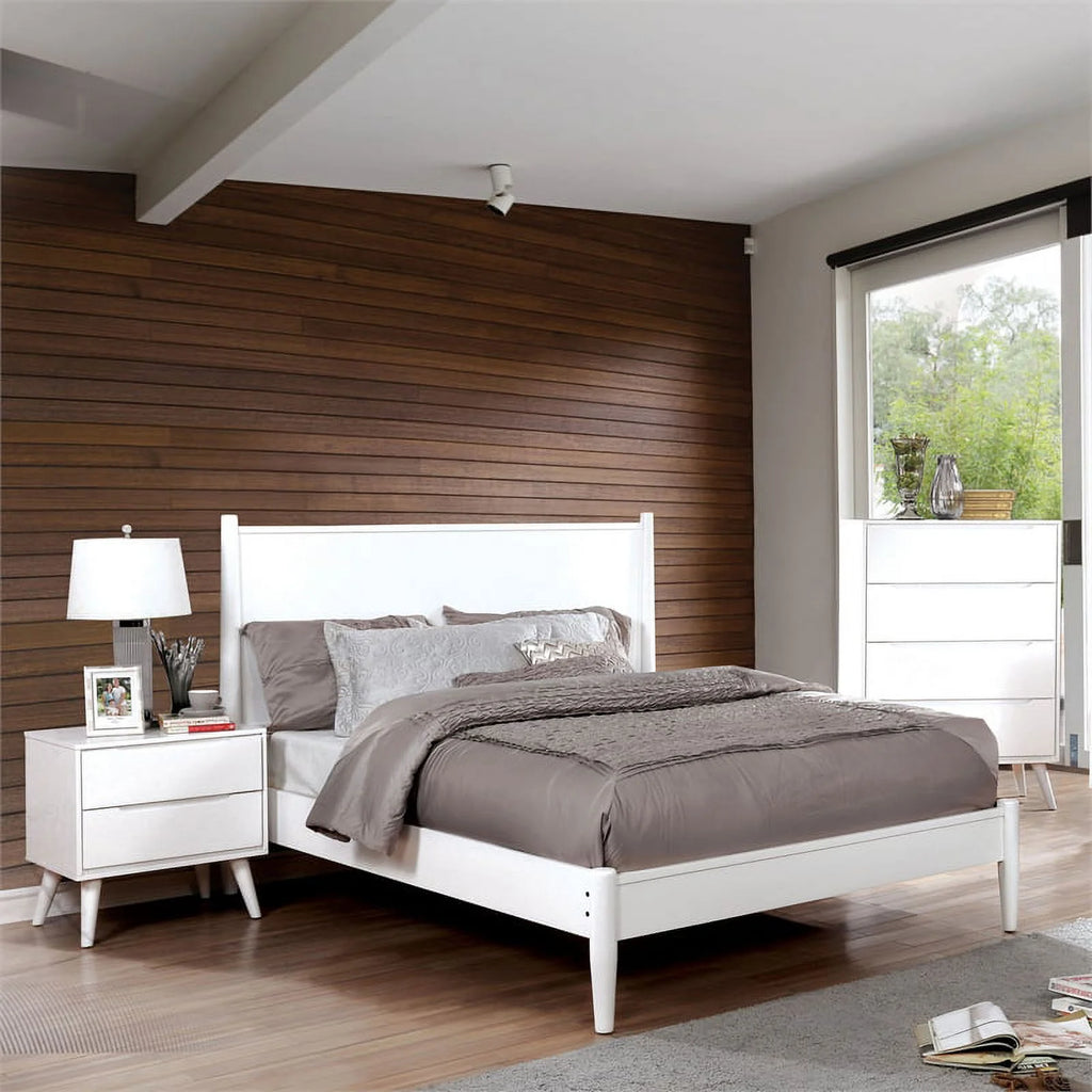 White Queen Platform Bed with Memory Foam Mattress H450