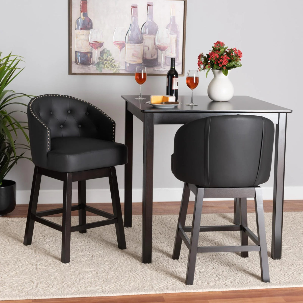 Tan Faux Leather and Brown Wood 2-Piece Counter Stool Set A992371