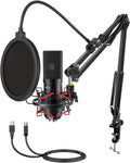 USB Gaming Microphone Set with Flexible Boom Arm Stand Pop Filter R789290