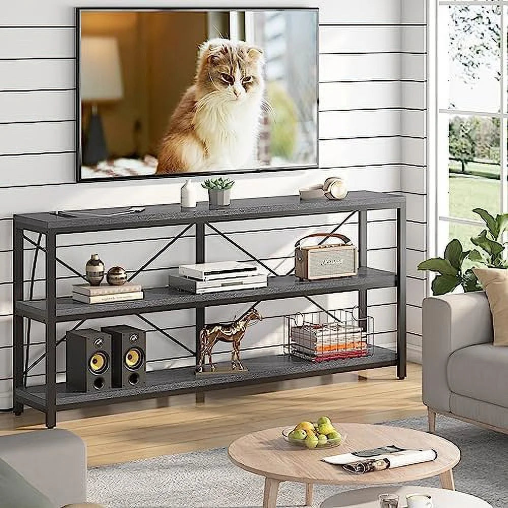 70.86'' Extra Long 3 Tiers Narrow Console Table with Outlet and USB N85565