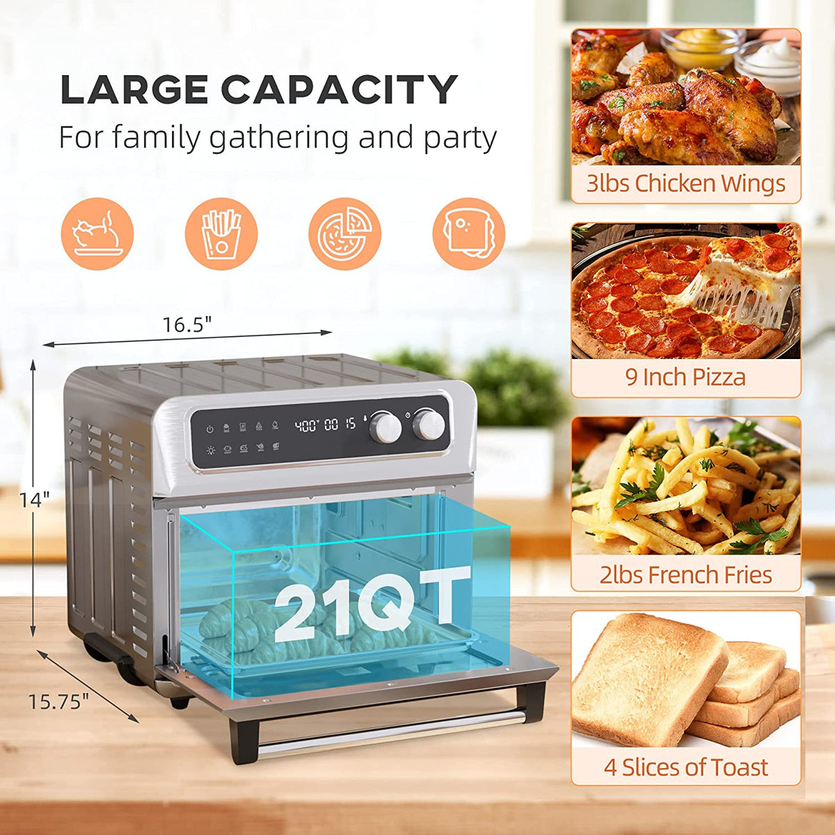 21QT 8-In-1 Stainless Steel Convection Countertop Oven P90730