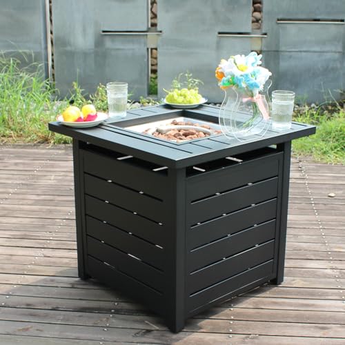 28 Inch Propane Fire Pit Table with Lid & Lava Rock, 50000 BTU V304473