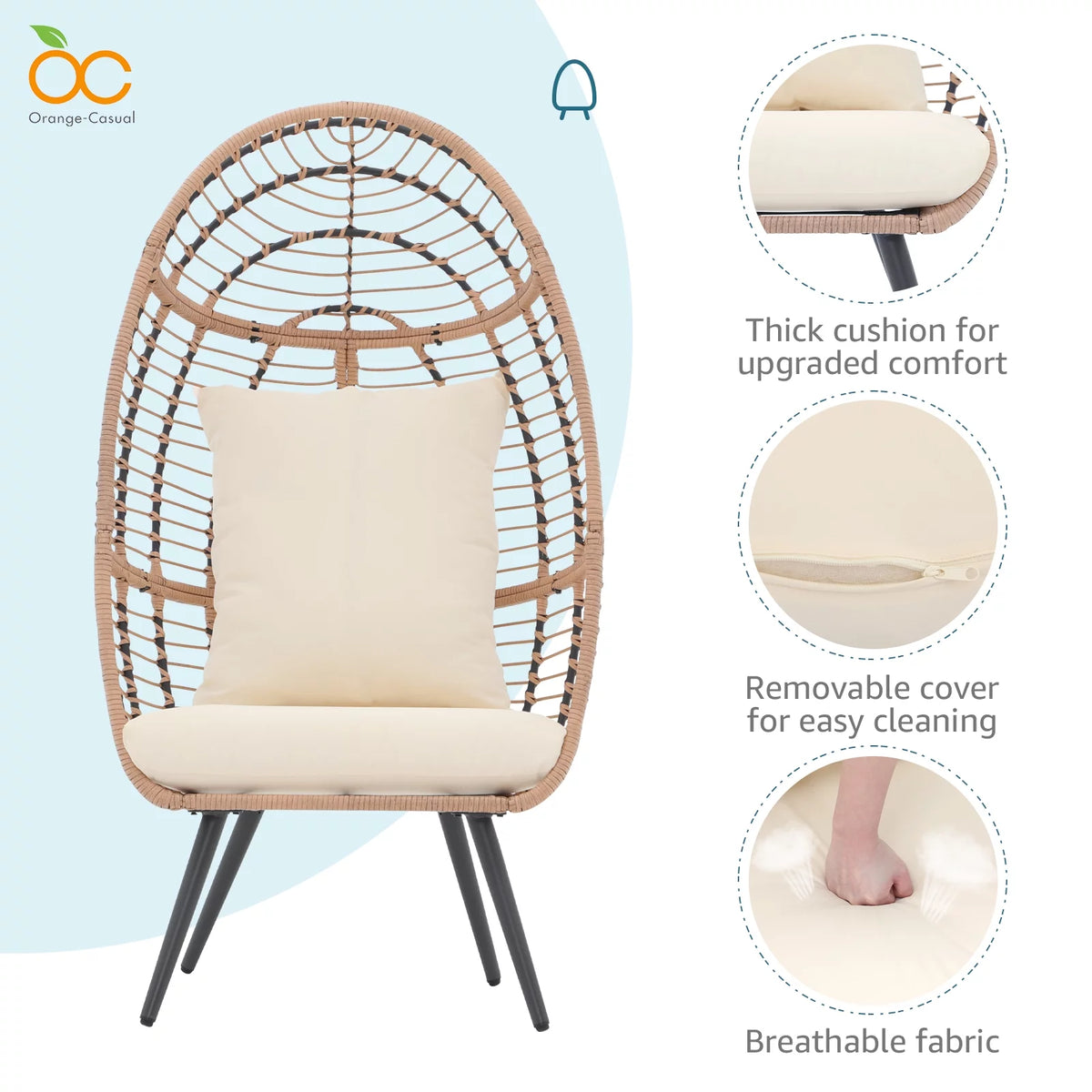 Wicker Egg Chair with Beige Cushion T812202