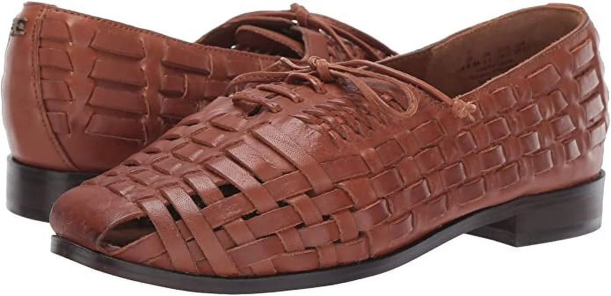 Cognac Tan Leather Lace-up Flat Loafer Oxford T574