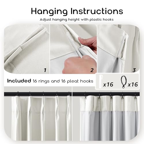 Grey Light Sun Blocking 84 Inches Long Linen Pinch Pleated Blackout Curtains 2 Panels Set P4411
