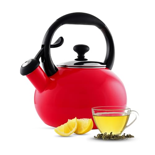 1.8 QT Red Enamel on Carbon Steel Whistling Kettle A920