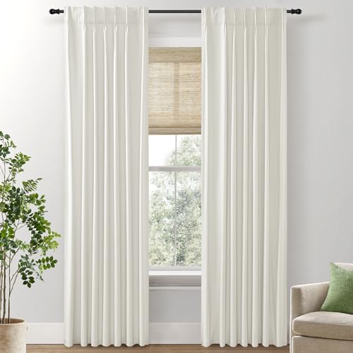 Grey Light Sun Blocking 84 Inches Long Linen Pinch Pleated Blackout Curtains 2 Panels Set P4411