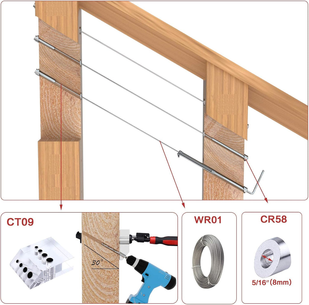 1/8 Cable Railing Kit Tensioner Fitting Swage Threaded Stud and Stemball Swage Combination Pack G3205