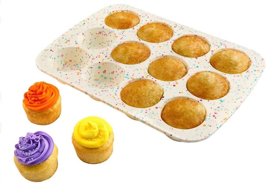 White Confetti 12 Cup Silicone Cake Pan - 2 Pack N2983
