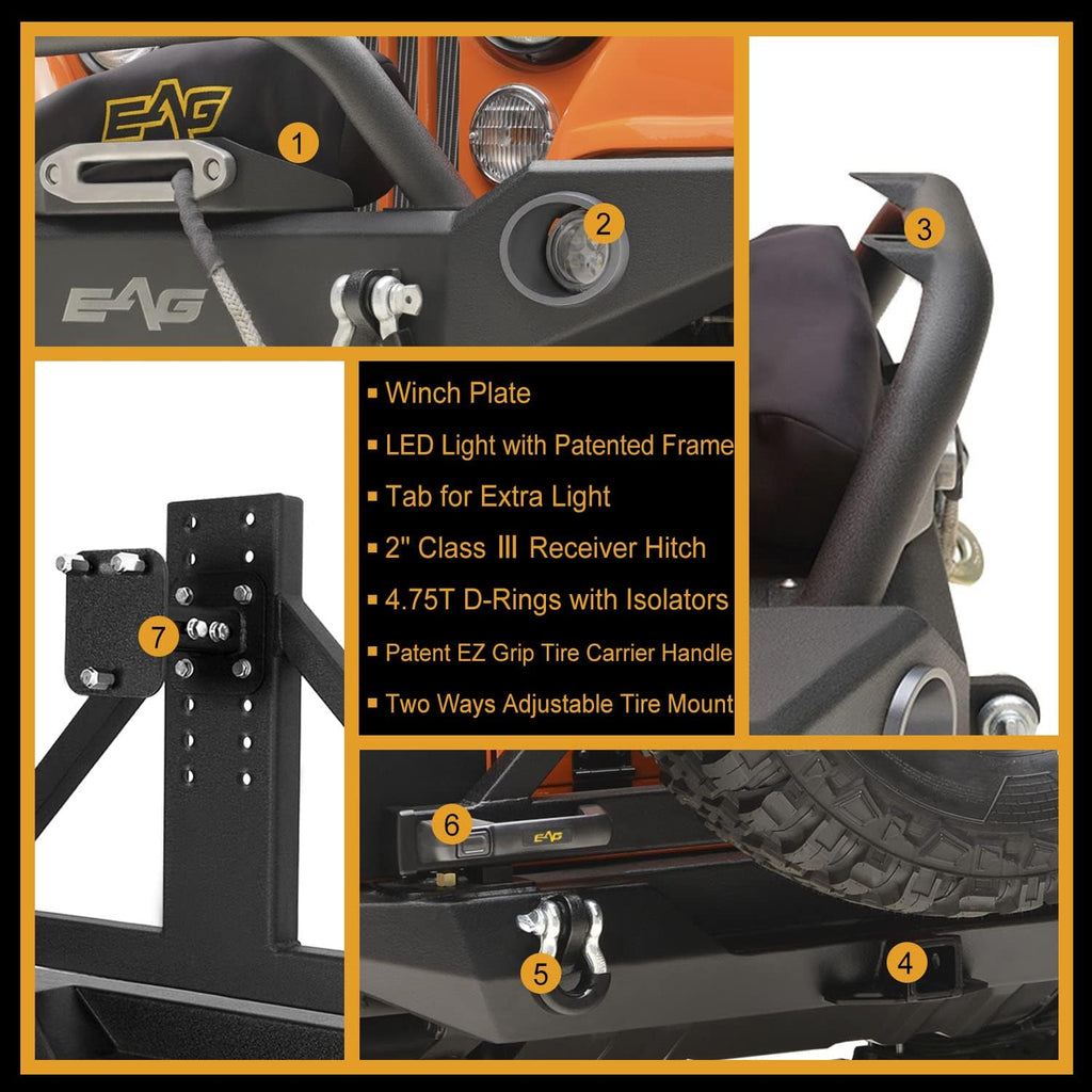 Full Width Front Bumper with LED Lights and Rear Bumper with Tire Carrier F4421
