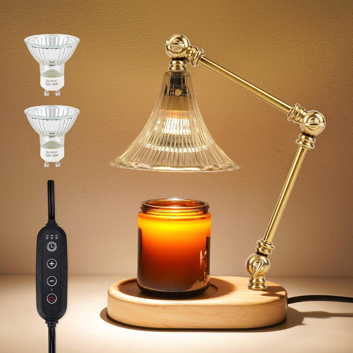 Candle Warmer Lamp with Timer, Adjustable Height, Dimmable Electric Candle Lamp Warmer with 2 Bulbs S86562