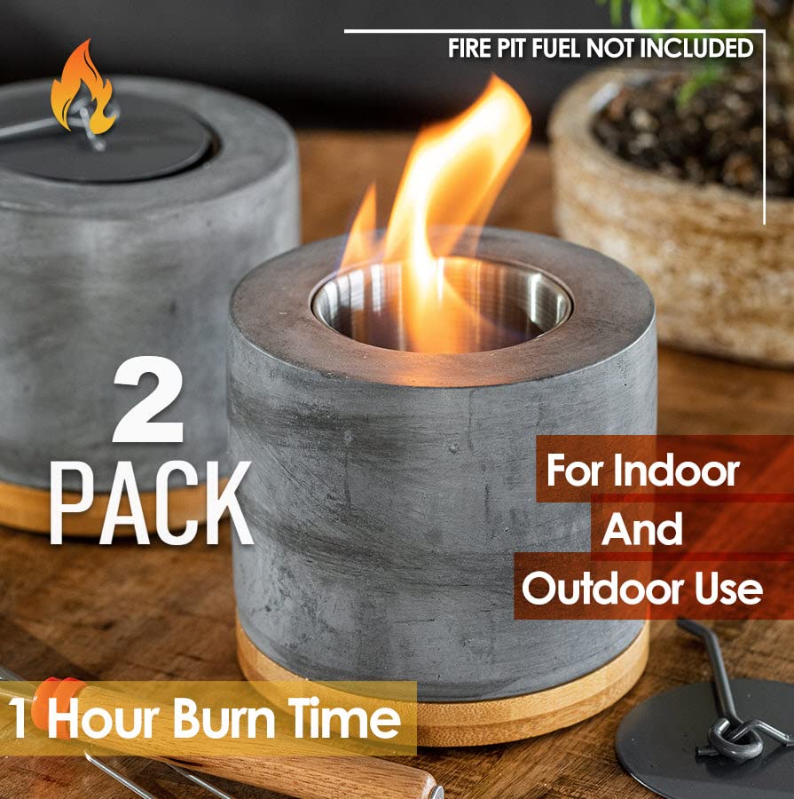 2 Pack Concrete Tabletop Fire Pit with Bamboo Base V81882