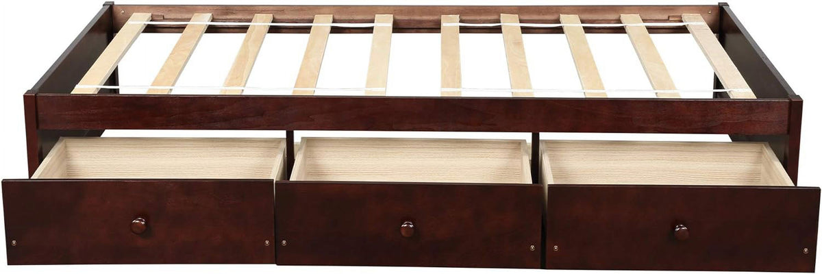 Cherry Wood Platform Bed Frame With 3 Drawers T6123
