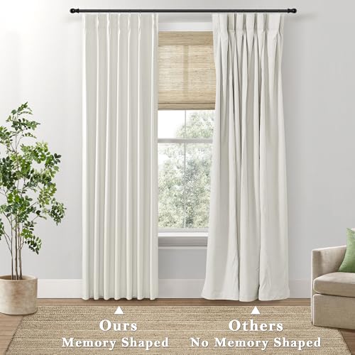 Grey Light Sun Blocking 84 Inches Long Linen Pinch Pleated Blackout Curtains 2 Panels Set P4411